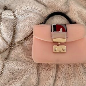 Furla Preloved jelly Blush Crossbody Bag with Gold Chain